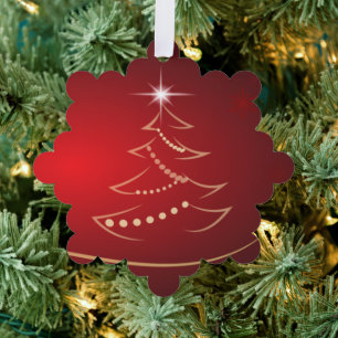 Christmas Tree Red Gold Ornament Card with Star