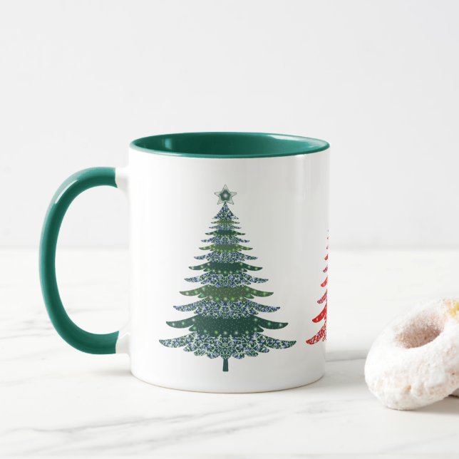 Christmas Tree Red Green Design Mug (With Donut)