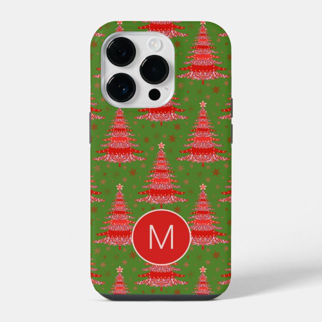 Christmas Tree Red Green Pattern Monogram iPhone Case (Back)