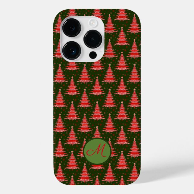 Christmas Tree Red Green Pattern with Monogram Case-Mate iPhone Case (Back)