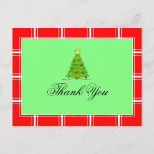 Christmas Tree Red & Green Thank You Postcard