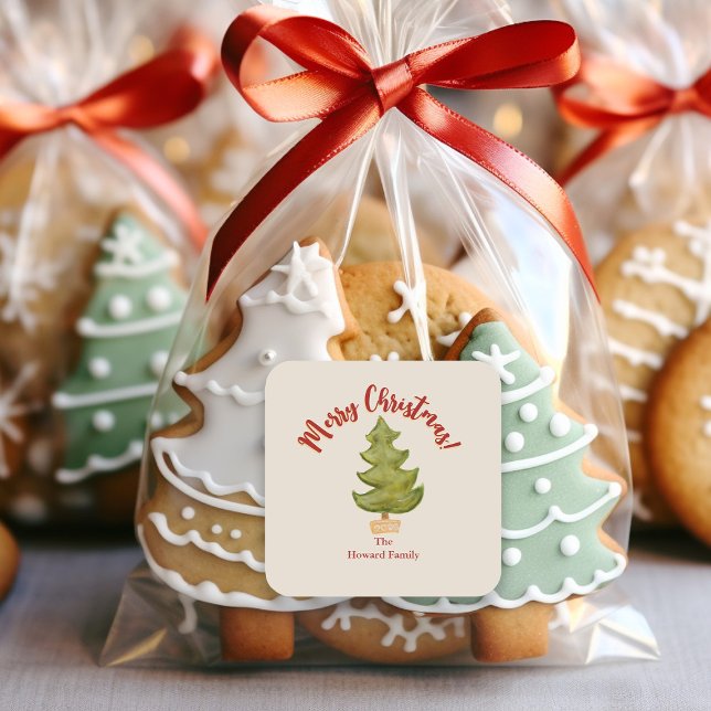 Christmas Tree Red Green Traditional envelope  Square Sticker (Creator Uploaded)