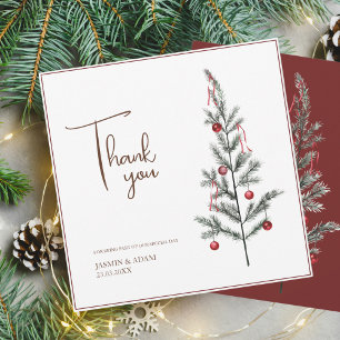 Christmas Tree Red Green Winter Festive Wedding Thank You Card