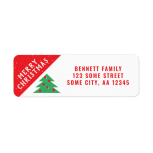 Christmas Tree Red Holiday Family Return Address Label
