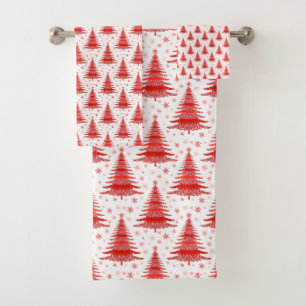 Christmas Tree Red Pattern Design Bath Towel Set