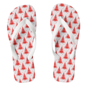 Christmas Tree Red Pattern Design Thongs