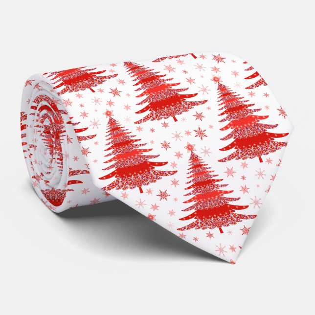 Christmas Tree Red Pattern Design Tie (Rolled)