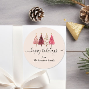 Christmas Tree Red Pink  Blush Beige Custom Classic Round Sticker
