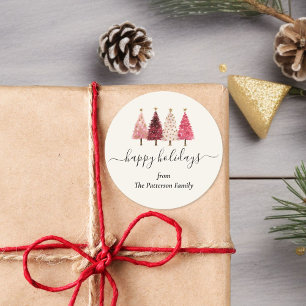 Christmas Tree Red Pink  Blush Beige Custom Classic Round Sticker