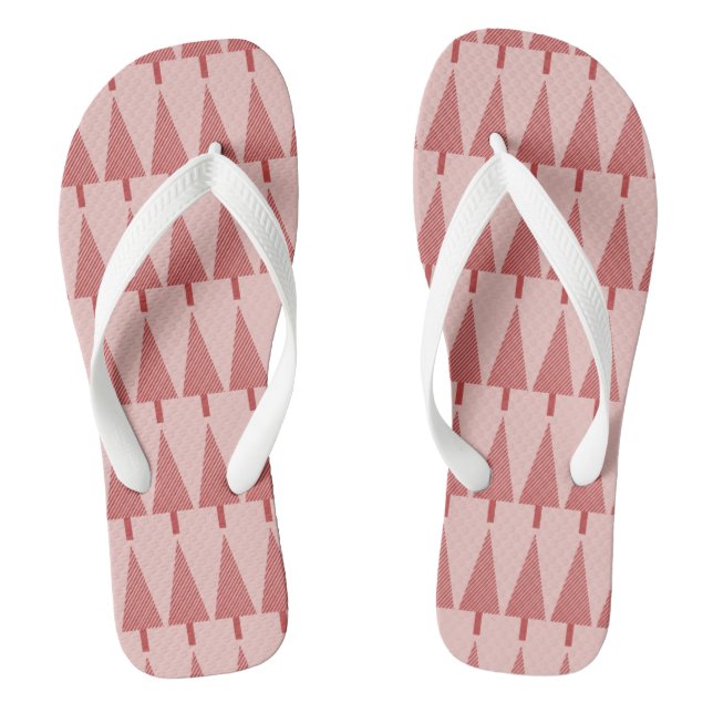 Christmas Tree Red Pink Gift Holidays Winter Thongs (Footbed)