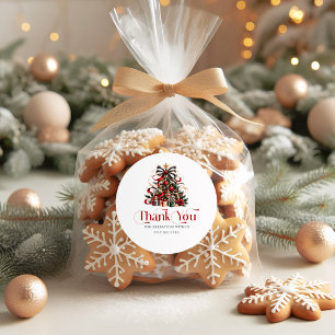 Christmas Tree Red Retro Typography Classic Round Sticker