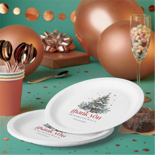 Christmas Tree Red Retro Typography Paper Plate