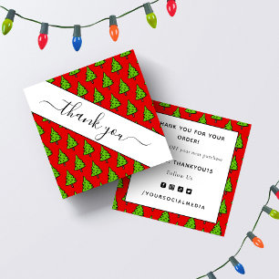 Christmas Tree Red Thank You Square Business Card