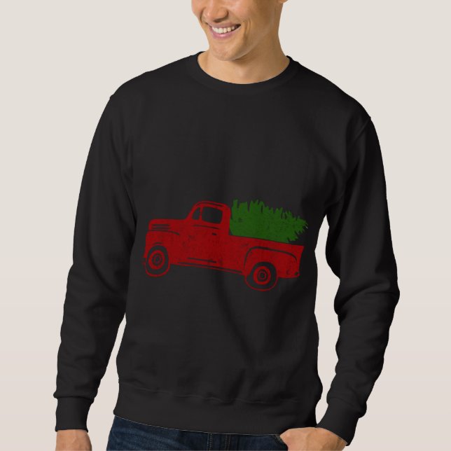 Christmas Tree Red Truck Funny Xmas Family Gift Sweatshirt (Front)