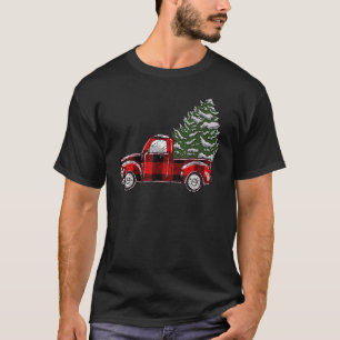 Christmas Tree Red Truck Pajama Plaid Red Truck Tr T-Shirt