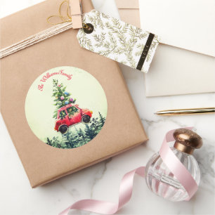 Christmas Tree Red Vintage Truck Classic Round Sticker