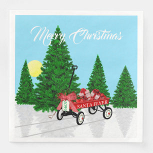 Christmas Tree Red Wagon Party Paper Napkins