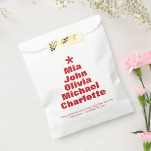 Christmas tree red & white custom family names favour bag