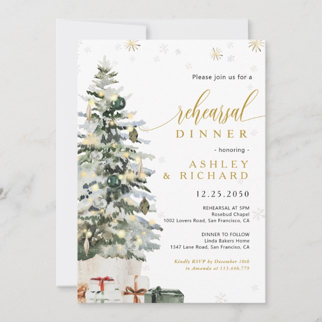 Christmas Tree Rehearsal Dinner Invitation (Front)