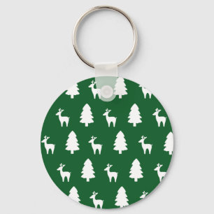 Christmas tree Reindeer green white Key Ring