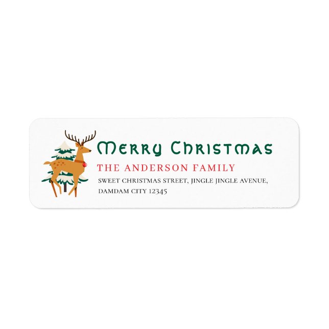 Christmas Tree & Reindeer Simple Return Address Label (Front)