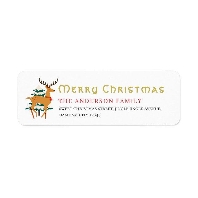 Christmas Tree & Reindeer Simple Return Address Label (Front)