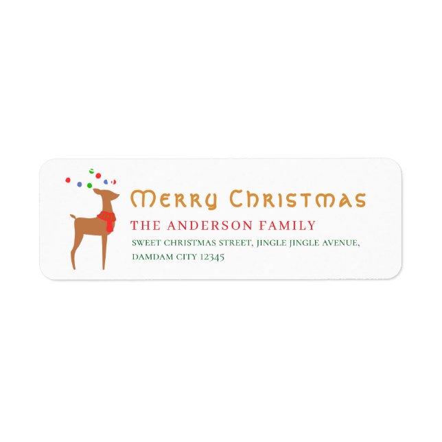 Christmas Tree & Reindeer Simple Return Address Label (Front)
