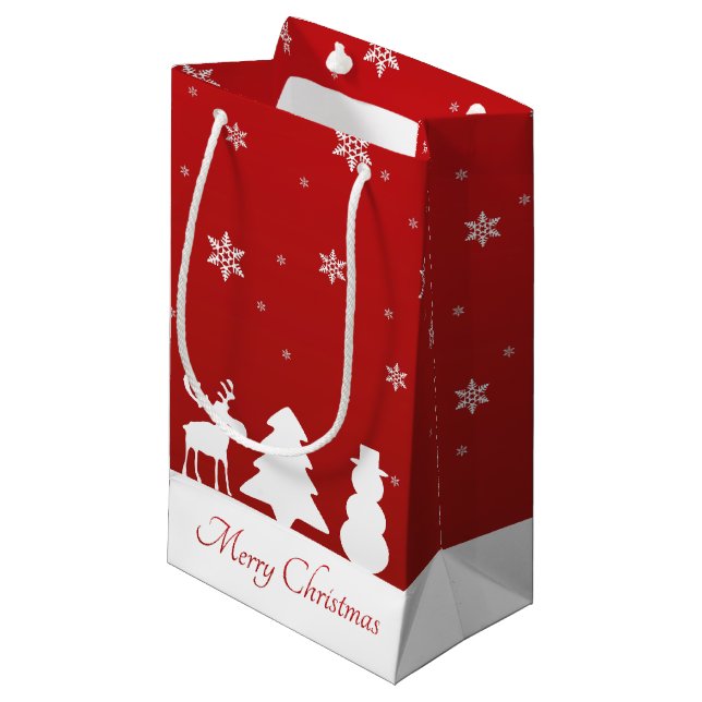 Christmas Tree Reindeer Snowman Small Gift Bag (Front Angled)
