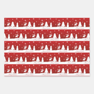 Christmas Tree Reindeer Snowman Wrapping Paper Sheet