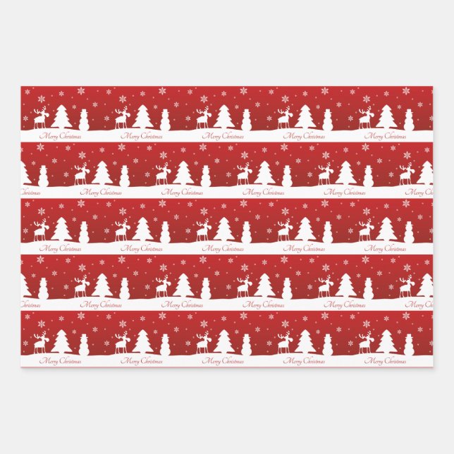 Christmas Tree Reindeer Snowman Wrapping Paper Sheet (Front)