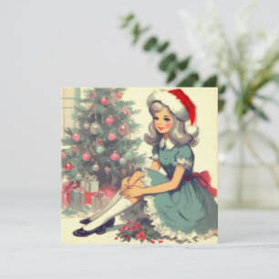 Christmas Tree Retro Vintage Illustration Kitsch Holiday Card