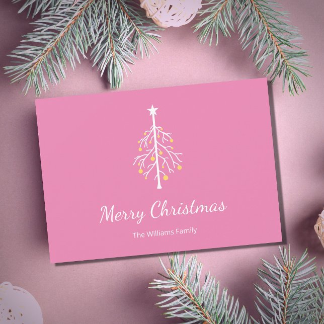 Christmas Tree Retro Vintage Pink  Holiday Card (Creator Uploaded)