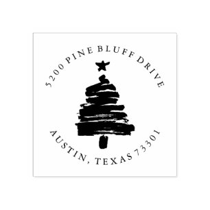 Christmas Tree Return Address Rubber Stamp