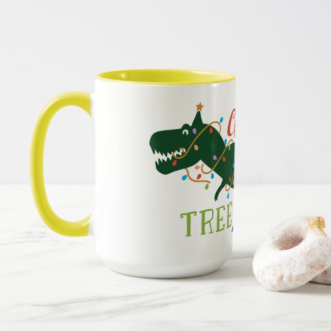 Christmas Tree-Rex Cute Decorated Dinosaur  Mug (With Donut)
