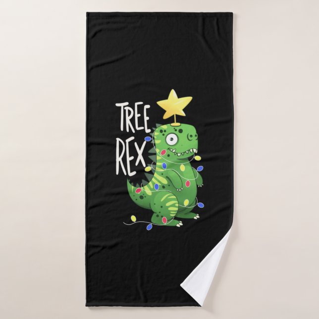 Christmas Tree Rex T-Rex Christmas Tree Dinosaur  Bath Towel (Bath Towel)