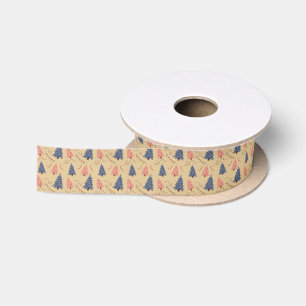 Christmas Tree Ribbon Pink & Blue Pattern Satin Ribbon