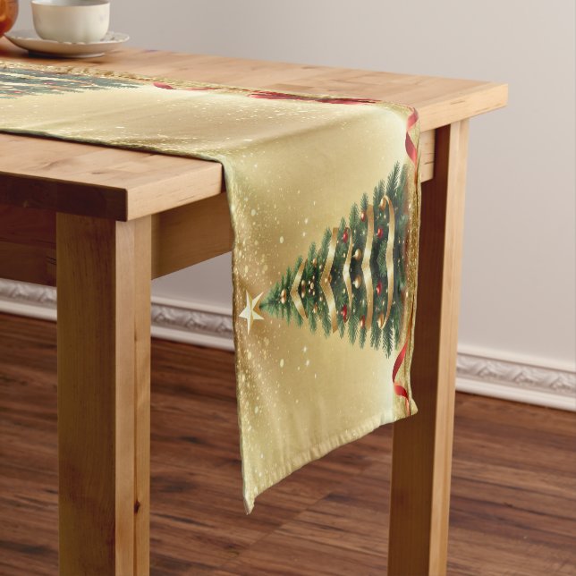 Christmas Tree Ribbons Holiday Table Runner (In Situ)
