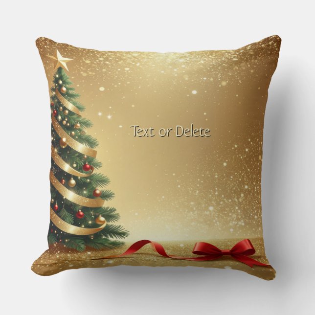 Christmas Tree Ribbons Holiday Throw Pillow (Front)