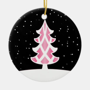 Christmas Tree Ribbons Snowy Sky Pink Ceramic Tree Decoration