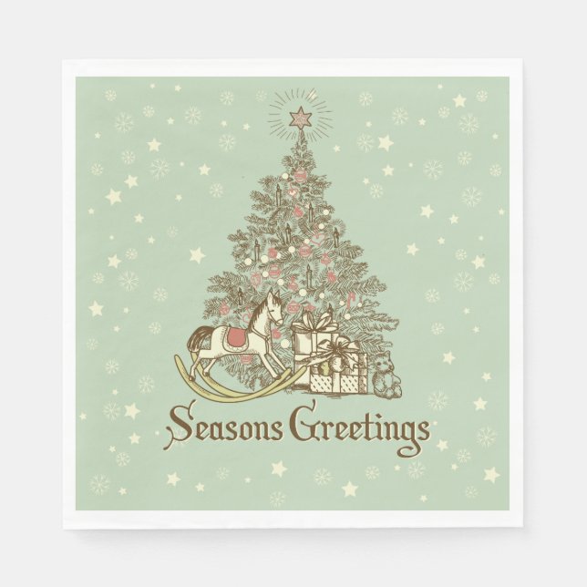 Christmas Tree Rocking Horse Stars Napkin (Front)
