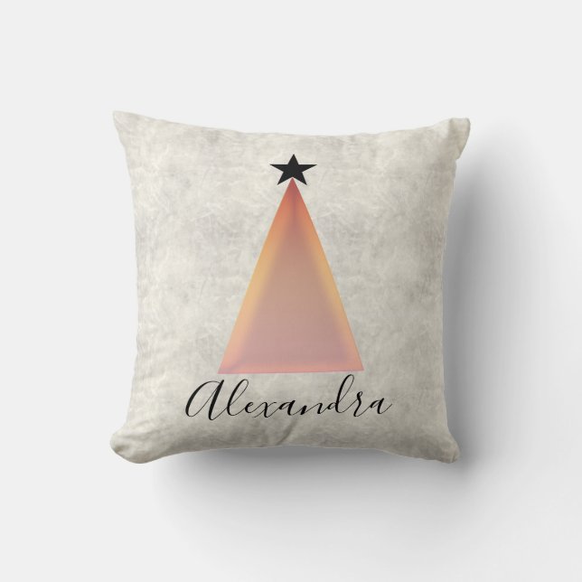 Christmas Tree Rose Gold Marble Name Cushion (Front)