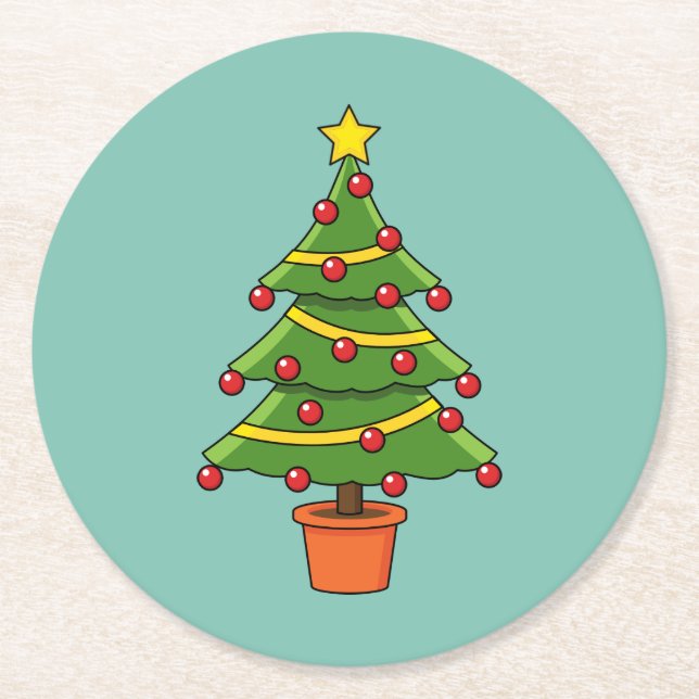 Christmas Tree Round Paper Coaster (Front)