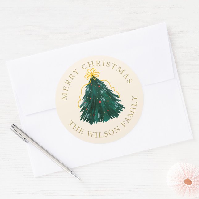 “Christmas Tree Round Sticker | Personalised  (Creator Uploaded)