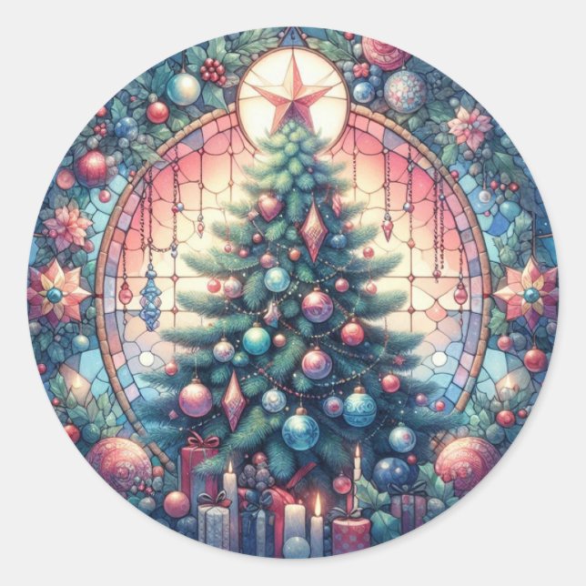 Christmas Tree Round Stickers (Front)