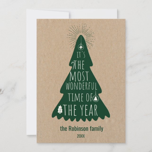 Christmas Tree Rustic Personalised Holiday Card (Front)
