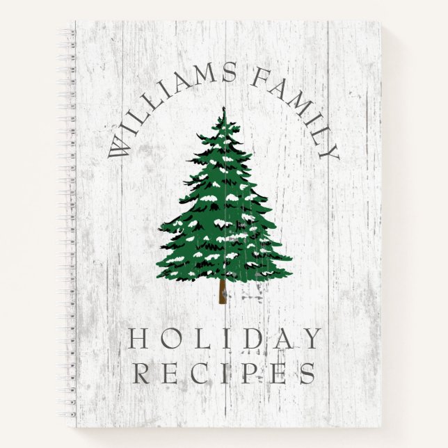 Christmas Tree Rustic Weathered Wood Family Recipe Notebook (Front)