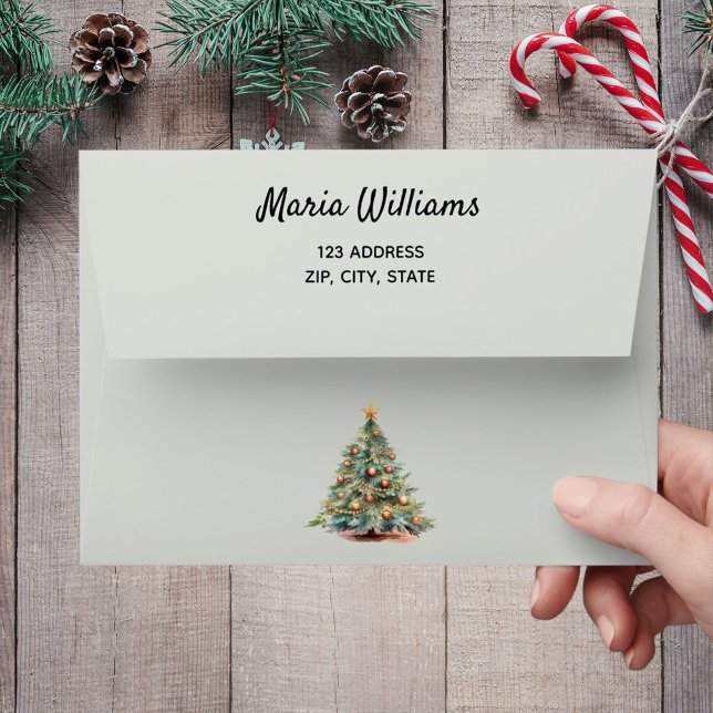 Christmas tree sage green return address envelope (Creator Uploaded)