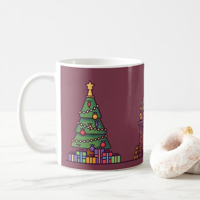 christmas Tree Santa claus white elephant gift  Coffee Mug (With Donut)