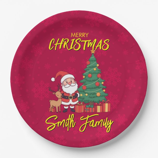 Christmas Tree Santa Clause Paper Plate (Front)