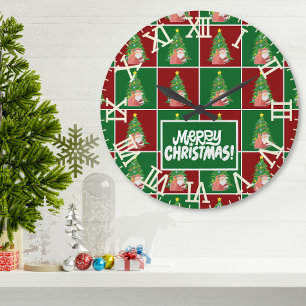 Christmas tree   Santa   customisable Large Clock